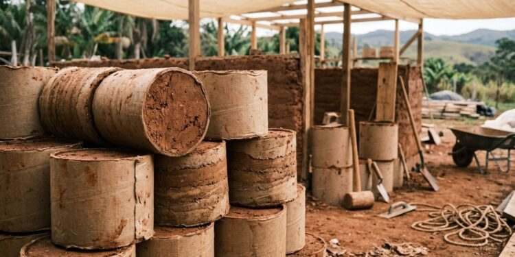 Engenheiros australianos desenvolvem um material de construção chamado "terra apiloada confinada em papelão" que produz 75% menos emissões do que o concreto, utilizando apenas papelão, terra e água