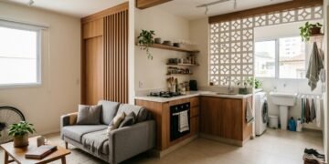 Casa pequena ganha cozinha funcional, sala integrada e lavanderia ventilada após ajuste de planta