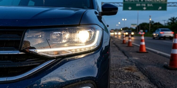 PRF aumenta fiscalização de farol baixo obrigatório no Brasil e veículos com luz apagada sofrem autuação e retenção