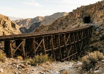 A maior ponte de cavaletes de madeira do mundo permanece de pé após quase 100 anos, desafiando o tempo e as duras condições do deserto