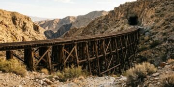 A maior ponte de cavaletes de madeira do mundo permanece de pé após quase 100 anos, desafiando o tempo e as duras condições do deserto