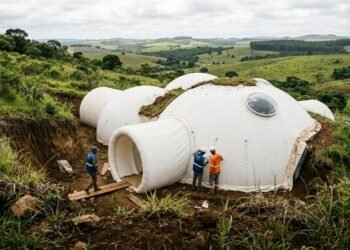Uma startup austríaca projetou uma "nova casa subterrânea inflável modular pré-fabricada", inspirada no design de habitats lunares, que não precisa de energia para aquecimento e consome praticamente nenhum material de construção