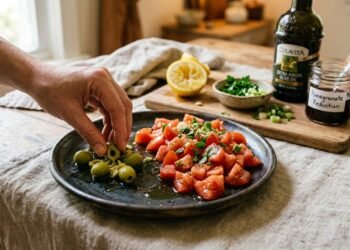 Amasse as azeitonas verdes com tomate e descubra a salada turca refrescante que conquista pelo sabor