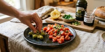 Amasse as azeitonas verdes com tomate e descubra a salada turca refrescante que conquista pelo sabor