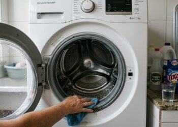 Se a máquina de lavar está com mau cheiro, veja como limpar usando apenas vinagre e água quente