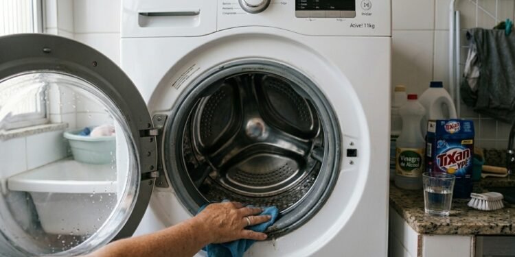 Se a máquina de lavar está com mau cheiro, veja como limpar usando apenas vinagre e água quente