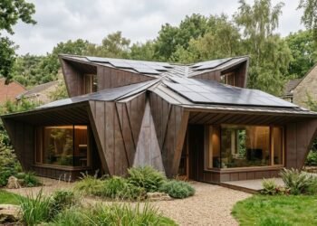 Copper Bottom, a casa em estilo origami, é uma "estação de energia habitável", capaz de gerar mais energia do que consome, maximizando assim o uso de energia