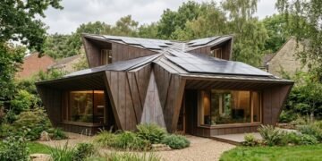 Copper Bottom, a casa em estilo origami, é uma "estação de energia habitável", capaz de gerar mais energia do que consome, maximizando assim o uso de energia