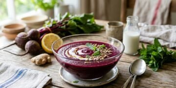 Receita de hoje: sopa fria de beterraba, leite de coco e gengibre