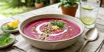 Receita de hoje: sopa fria de beterraba, leite de coco e gengibre