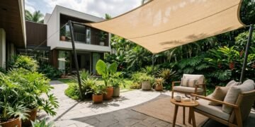 A nova tendência para áreas externas oferece mais sombra, privacidade e circulação do que um guarda-sol