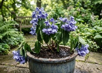 Como salvar hortênsia murcha após o transplante no jardim