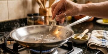 O truque da gota d’água que impede a comida de grudar na panela de inox
