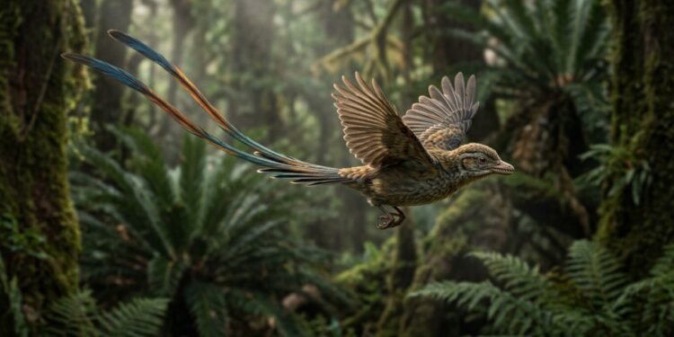 A ave pré-histórica que desafiou a evolução com uma cauda gigante e pouco prática