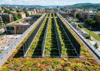 A Escola Løren instala o primeiro telhado verde de Oslo com painéis solares fotovoltaicos verticais
