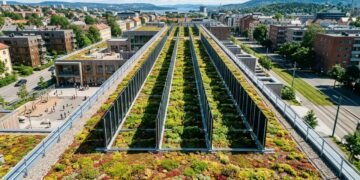 A Escola Løren instala o primeiro telhado verde de Oslo com painéis solares fotovoltaicos verticais