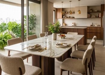 Mesa de jantar de porcelanato vira tendência de decoração para sala de comer