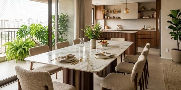 Mesa de jantar de porcelanato vira tendência de decoração para sala de comer