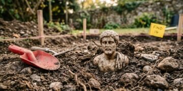 Criança encontra estátua romana de 1.700 anos escondida no quintal durante uma brincadeira