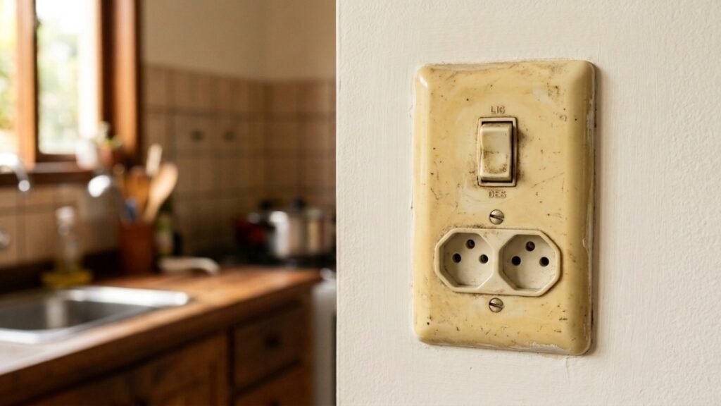 Tomadas amareladas entregam a idade da casa, mas um truque simples pode devolver aparência de novo