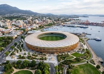 O maior estádio oval do mundo, com cobertura de madeira, está sendo construído na Austrália