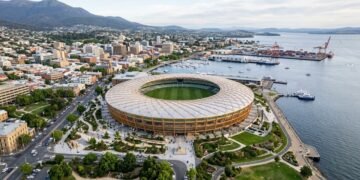 O maior estádio oval do mundo, com cobertura de madeira, está sendo construído na Austrália