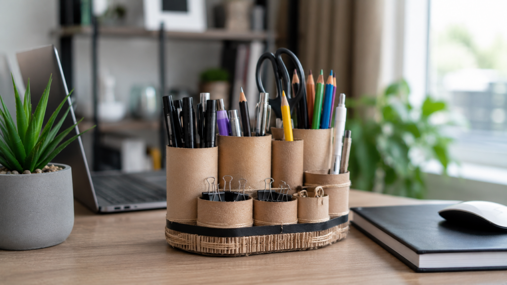 O organizador de mesa mais criativo com reciclagem