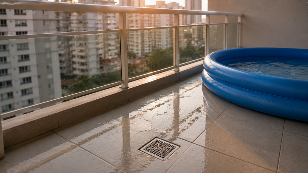 Muitos moradores instalam piscina na varanda sem saber deste risco