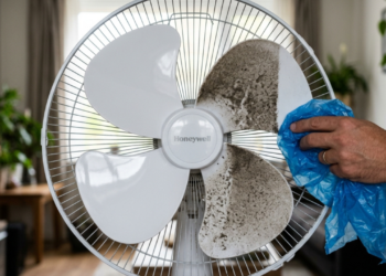 Vi na internet e agora faço sempre: Usei uma sacola plástica para limpar o ventilador em casa e funcionou