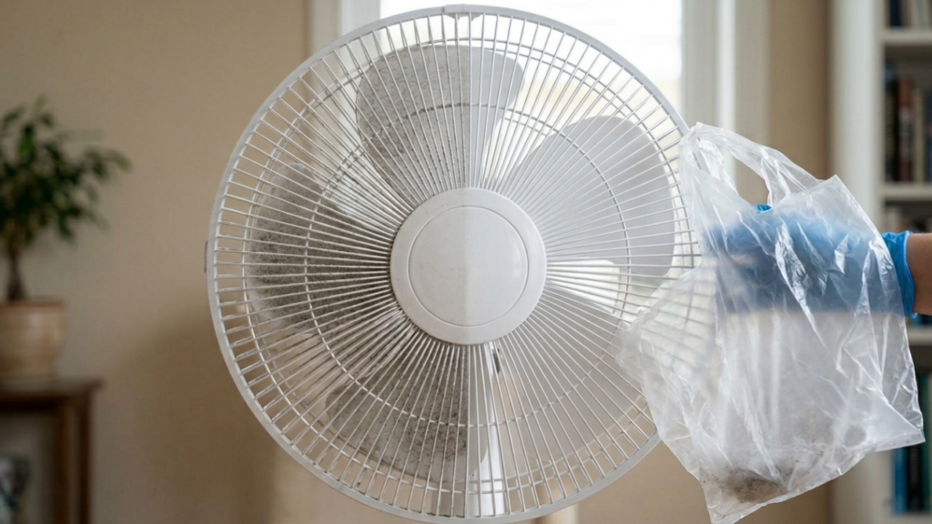 Vi na internet e agora faço sempre: Usei uma sacola plástica para limpar o ventilador em casa e funcionou