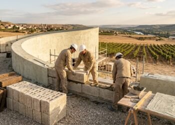 Arquitetos espanhóis constroem vinícola com blocos de hempcrete, um biocompósito de fibras de cânhamo, cal e água, com alta eficiência térmica que reduz a necessidade de sistemas mecânicos de ar condicionado