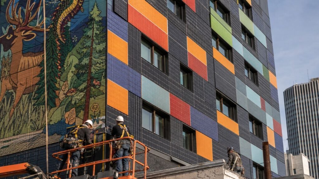 Edifício canadense instala o maior mural solar do mundo, com 3.204 m², gera 267 kW e reduz 150 toneladas de CO2 por ano
