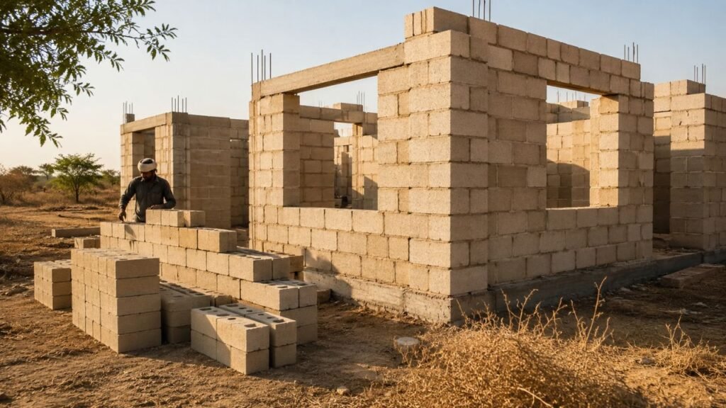 Engenheiro indiano inventa blocos de construção que armazenam 15 kg de CO2 por m² e isolam até 3,5 vezes melhor que o concreto convencional