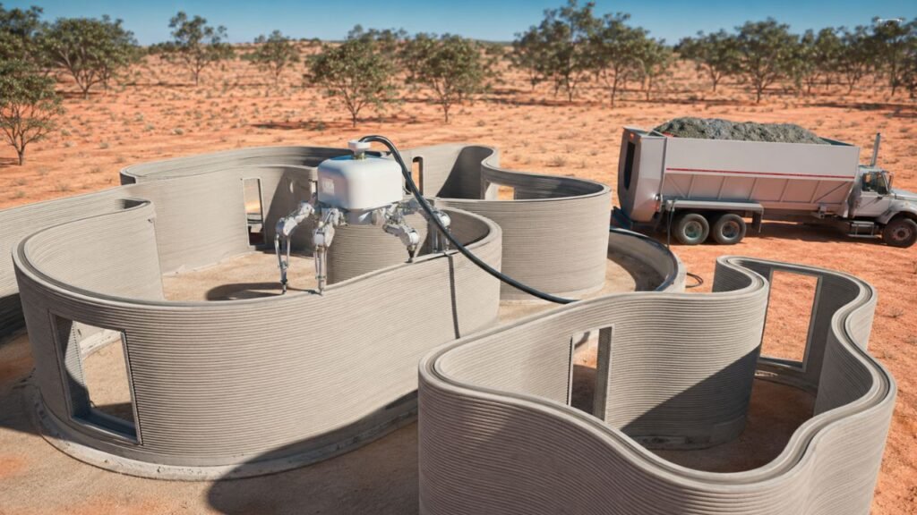 Startup australiana revela robô com pernas de aranha que promete imprimir uma casa de 200m² em um único dia, usando resíduos reciclados