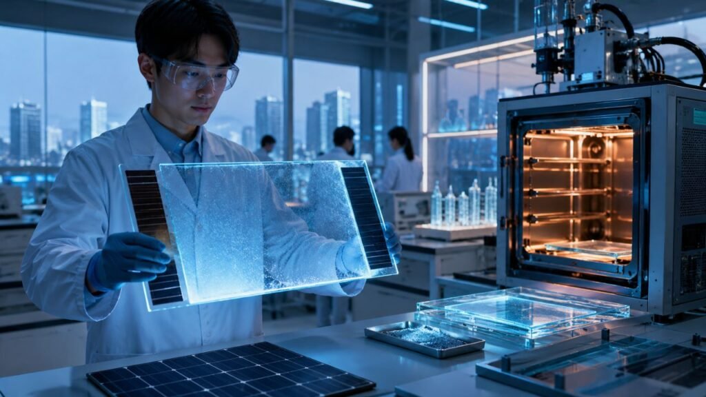 Cientistas chineses desenvolvem vidro solar autorreparador que mantém 95% da eficiência após 10 ciclos de reciclagem, ideal para janelas