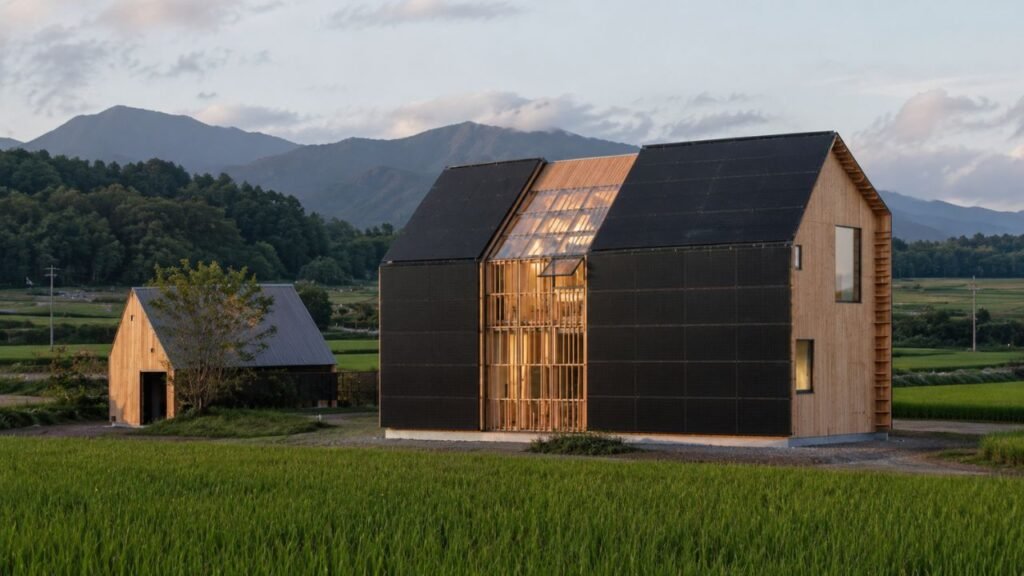 A curiosa casa japonesa em forma de celeiro que produz quase o dobro da energia que consome