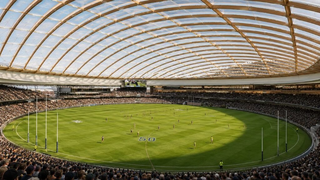 O maior estádio oval do mundo, com cobertura de madeira, está sendo construído na Austrália