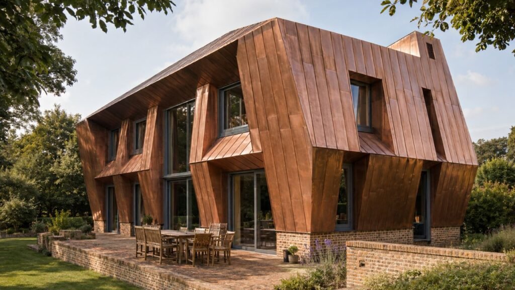 Copper Bottom, a casa em estilo origami, é uma "estação de energia habitável", capaz de gerar mais energia do que consome, maximizando assim o uso de energia