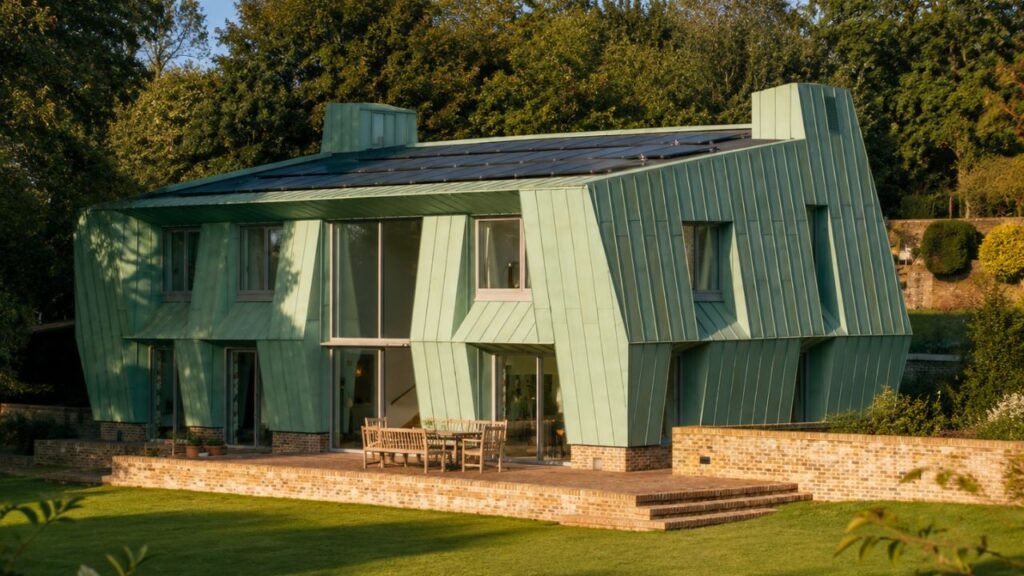 Copper Bottom, a casa em estilo origami, é uma "estação de energia habitável", capaz de gerar mais energia do que consome, maximizando assim o uso de energia