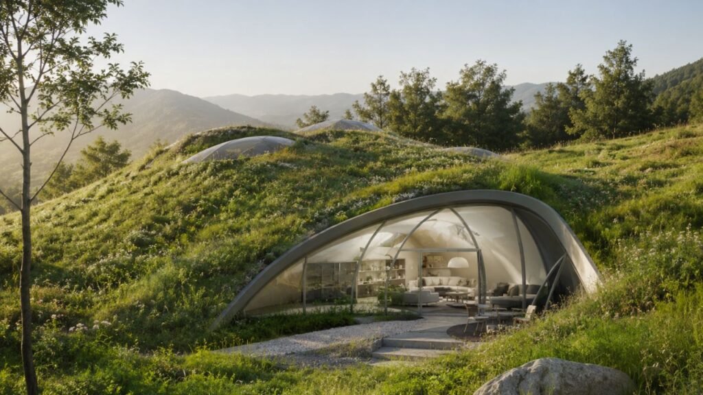 Uma startup austríaca projetou uma "nova casa subterrânea inflável modular pré-fabricada", inspirada no design de habitats lunares, que não precisa de energia para aquecimento e consome praticamente nenhum material de construção