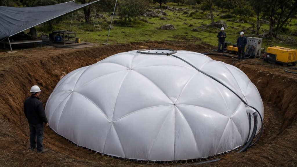 Uma startup austríaca projetou uma "nova casa subterrânea inflável modular pré-fabricada", inspirada no design de habitats lunares, que não precisa de energia para aquecimento e consome praticamente nenhum material de construção