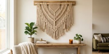 Técnica DIY com corda de algodão transforma parede em painel texturizado estilo boho chic
