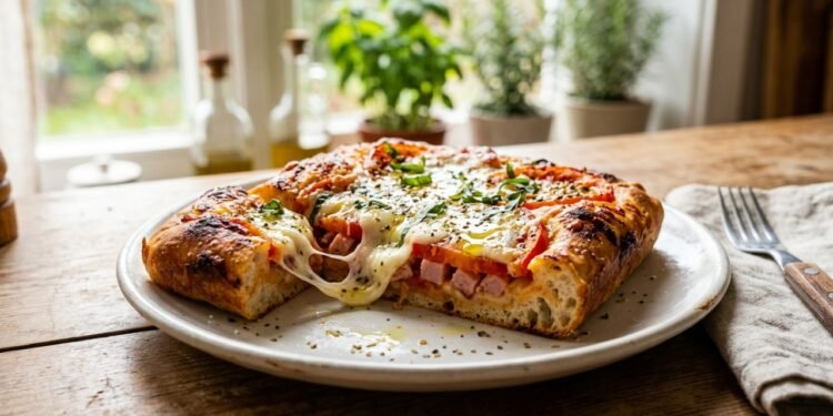 Torta pizza fácil de liquidificador leva presunto, queijo e fica douradinha no forno