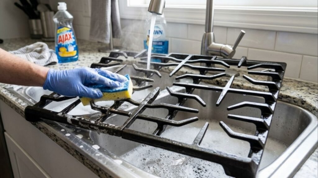Como tirar manchas difíceis de gordura queimada da trempe do fogão para recuperar o brilho original das peças metálicas da cozinha