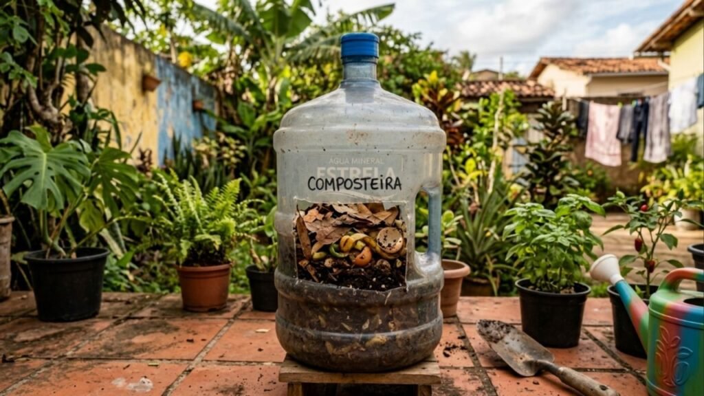 Não jogue garrafões de água mineral furados fora! Ideias para reutilizar esses recipientes gigantes como composteiras domésticas no quintal de casa
