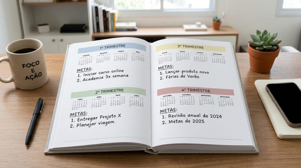 Planejamento anual simplificado ajuda a organizar o ano em quatro focos práticos e possíveis