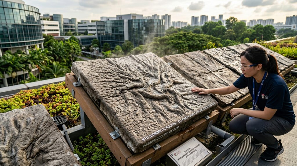 Cientistas de Singapura criam telhas de "micélio" inspiradas na pele de elefante que podem regular o calor em edifícios sem consumir energia, proporcionando até 70% mais resfriamento