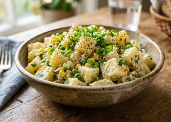 Maionese de batata clássica tradicional fica mais saborosa quando descansa pelo menos 1 hora na geladeira