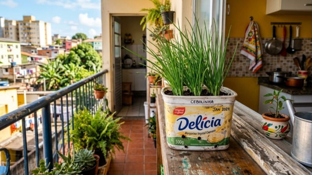 Não jogue potes de margarina vazios fora: ideias para reutilizar essas embalagens como vasos para cultivar cebolinha e temperos na varanda