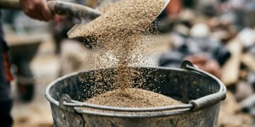 A medida certa de areia para um saco de cimento de 25 kg
